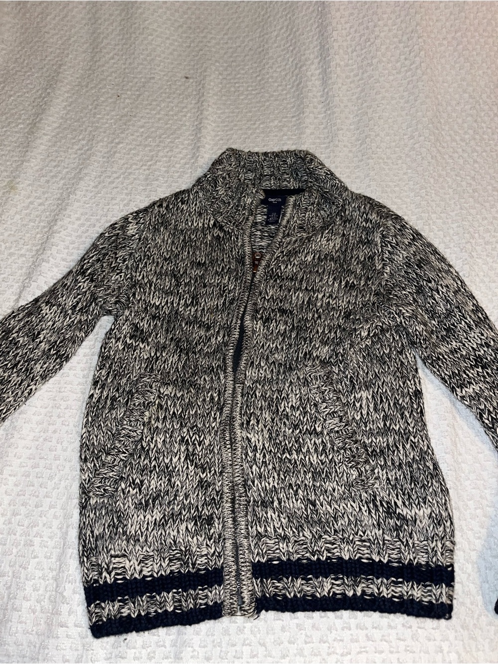 Nautica Men's Black & White Marled Zip-Up Shawl Collar Sweater